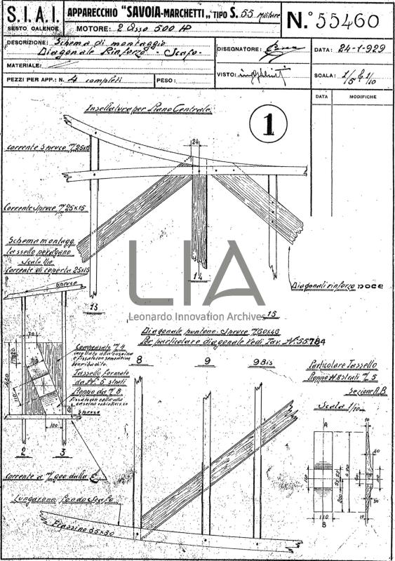 SIAI Marchetti - S.55 - Schema di montaggio diagonale rinforzo scafo