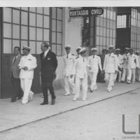 Sesto Calende , Ing. A. Marchetti e L. Capé con delegazione della Marina Militare Italiana,
