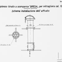 BMB - Disegno schema installazione dell’affusto di complesso binato a scomparsa da 13,2 Regia Marina
